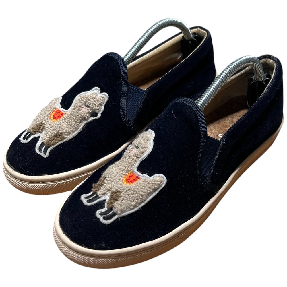 SOLUDOS Women 7 Navy Velvet Llama Alpaca Sneaker Slip On Shoes Flats READ - Picture 1 of 14